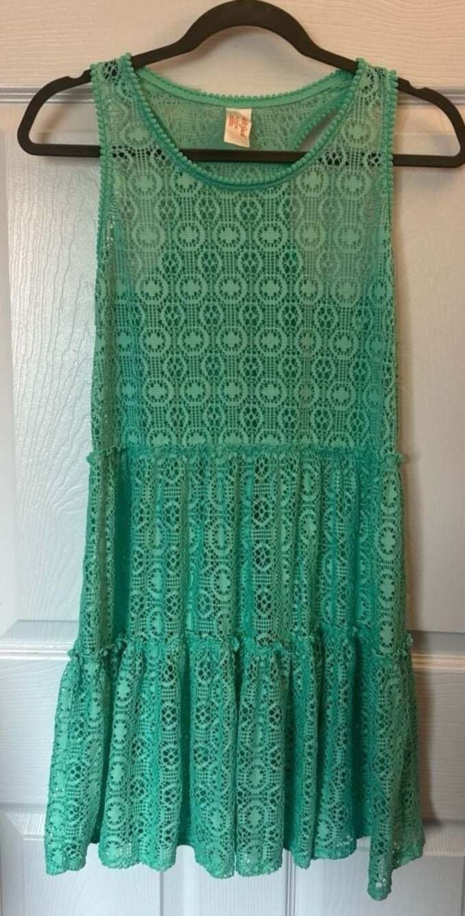 Cat & Jack Girls Mint Green Tiered Lace Sleeveless bathing suit cover up Dress S